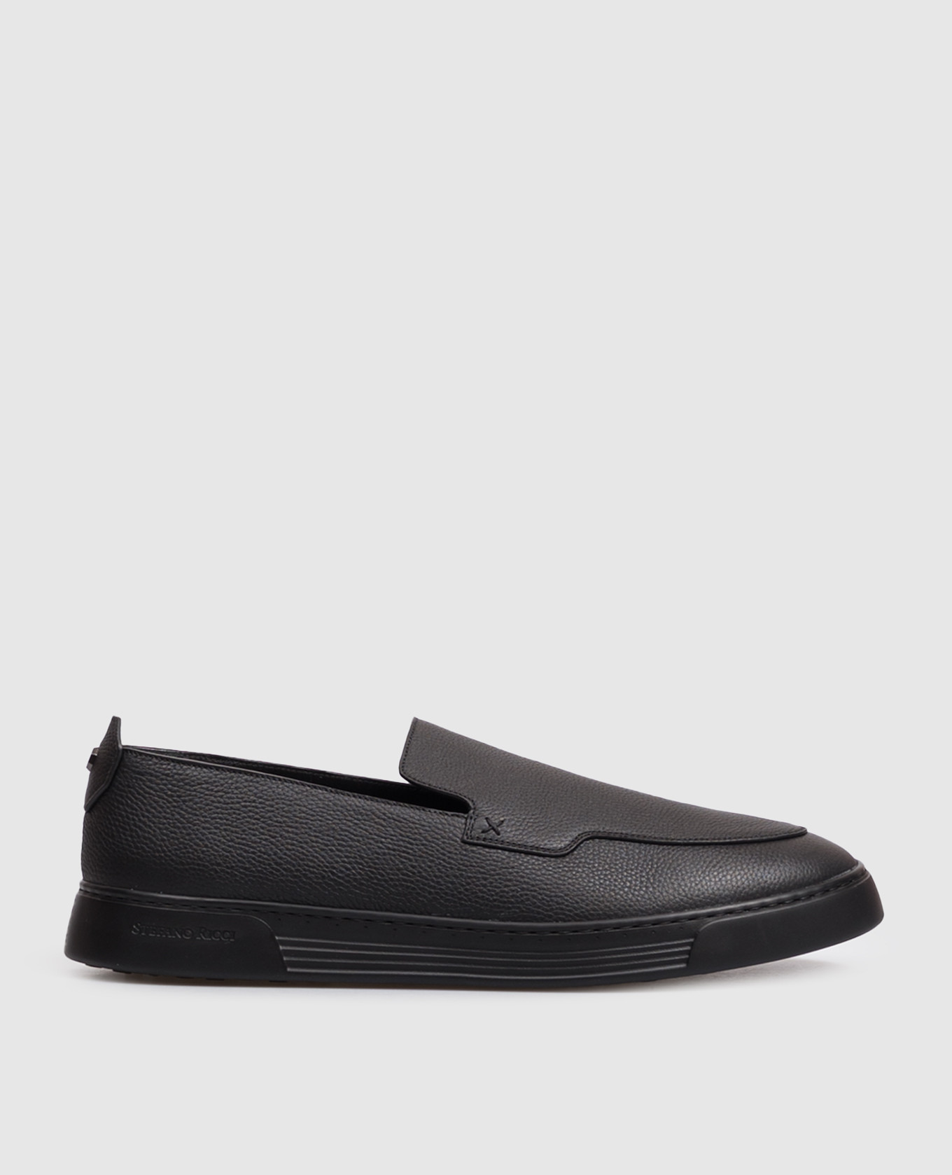 Black leather slip-ons
