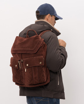 Brunello Cucinelli Burgundy suede Leisure backpack MBSFBU325