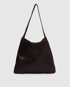 Dragon Brown Leather Woven Ars Tote Bag DGS68848