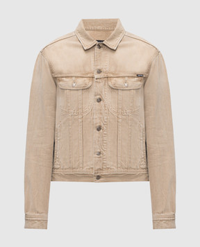 Tom Ford Beige denim jacket with logo patch DJI001DMC103