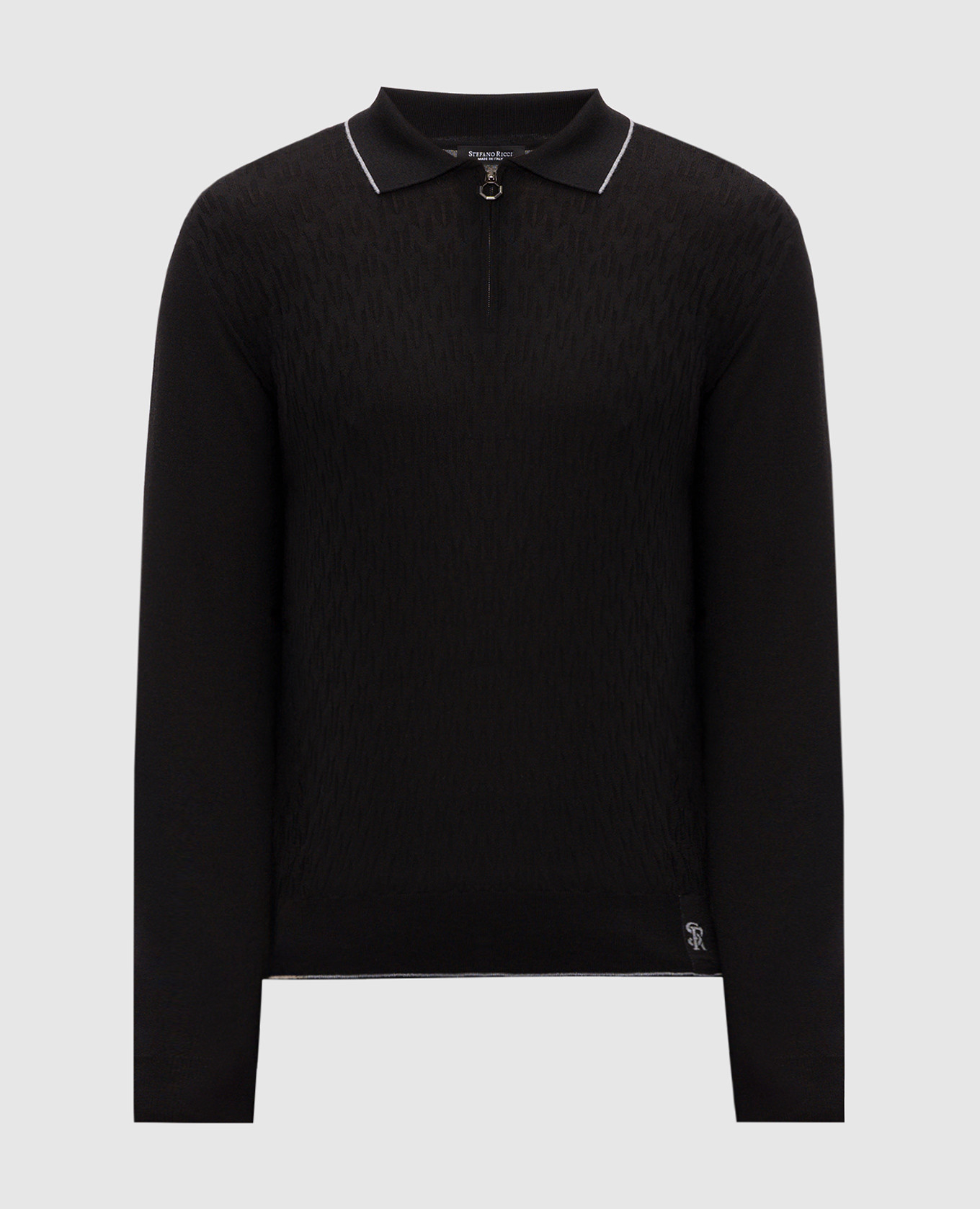 Black wool, silk and cashmere polo shirt