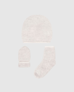Brunello Cucinelli Children's gray cashmere hat, gloves and socks set BBMSETNB01