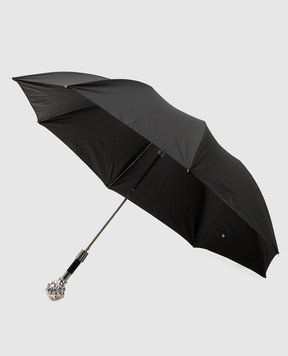 Pasotti Black folding umbrella Silver Lion patterned OMITUO64SRASO67681