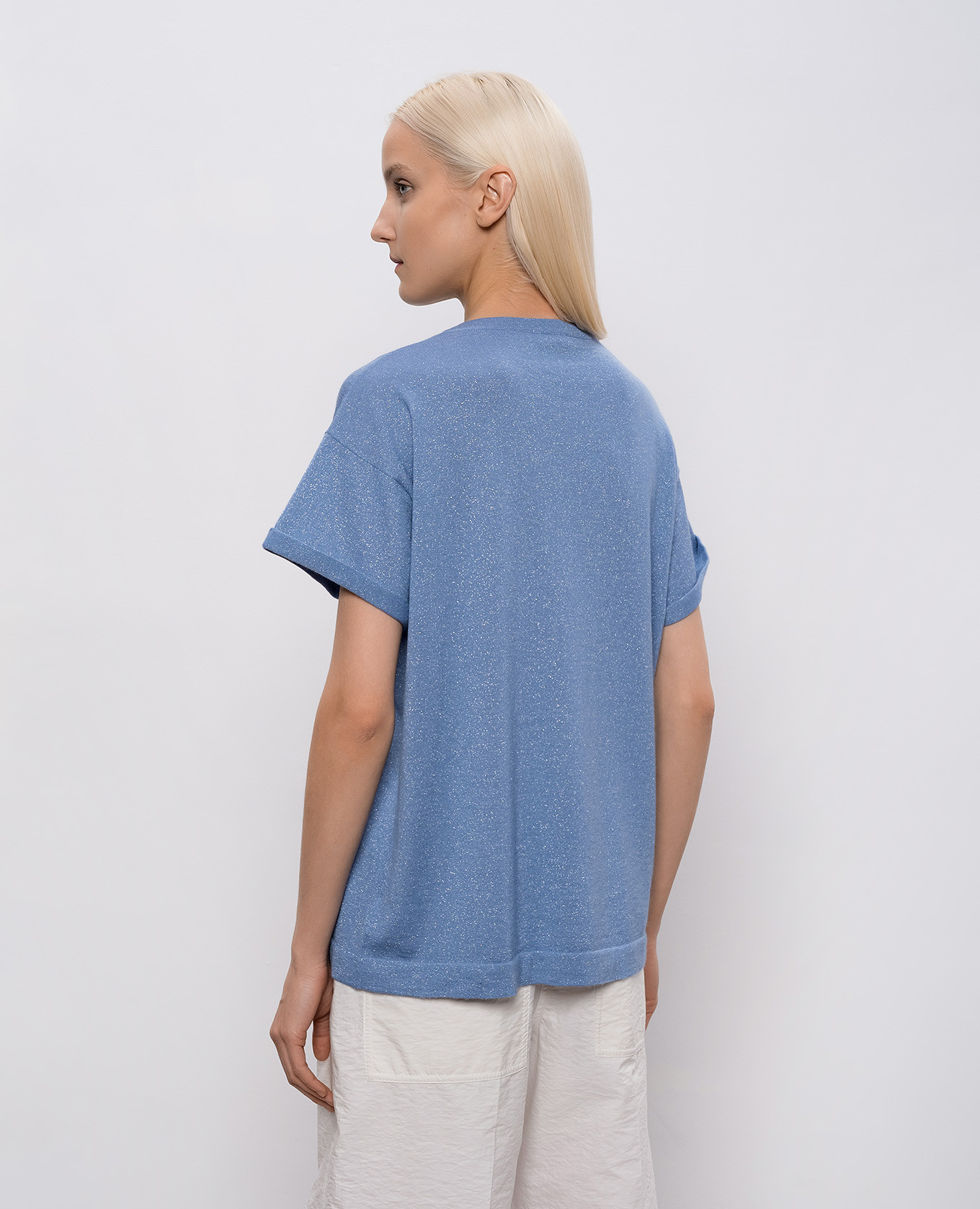 Blue cashmere and silk T-shirt Brunello Cucinelli 4