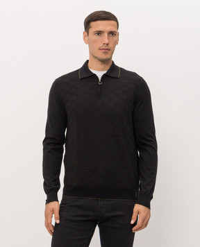 Stefano Ricci Black wool, silk and cashmere polo shirt KE08022P30E26372