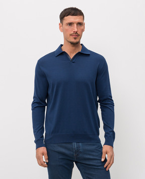 Stefano Ricci Blue long-sleeved polo shirt with logo patch K616440P36F26109