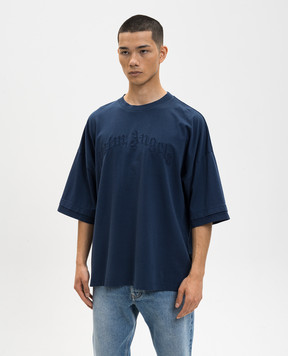 Palm Angels Blue T-shirt with logo PMAA10QS26JER001