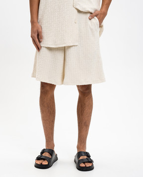 Off-White Beige terry shorts with logo pattern 44MCB092C9J001