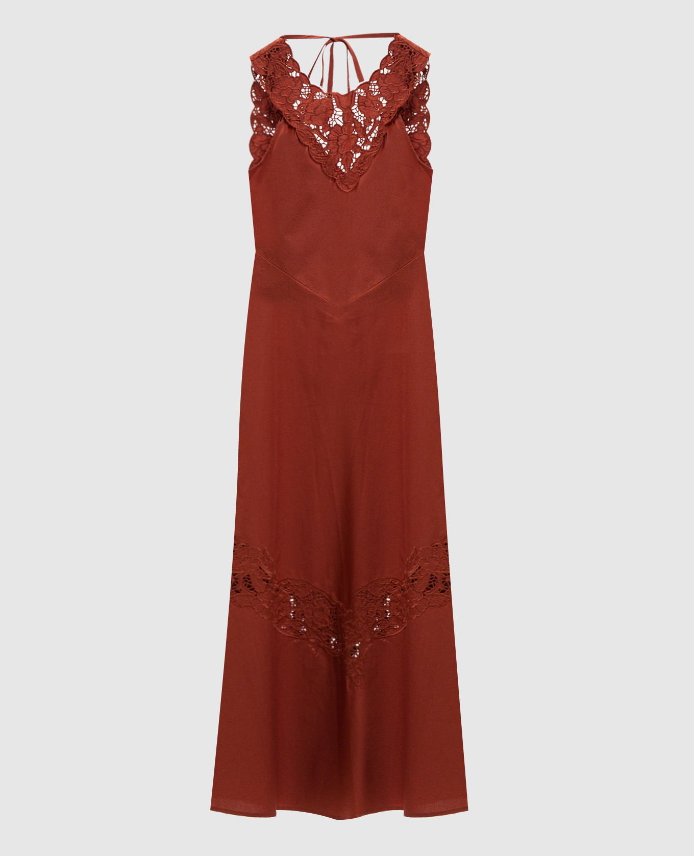 Terracotta midi dress with embroidery