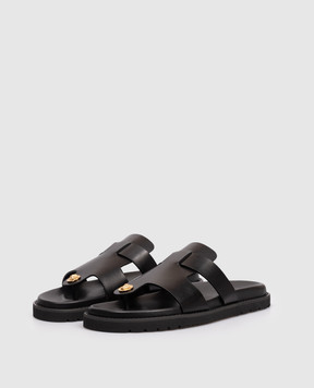 Versace Black leather flip-flops with emblem 10218581A16146