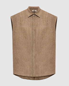 Herno Brown linen sleeveless shirt CM000049D17105Z