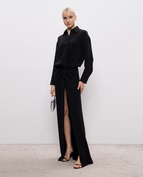 Dondup Black maxi shirt dress with slit DA517IF0048DXXX