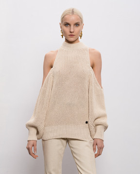 Balmain Beige off-shoulder jumper GF0KE055KJ69