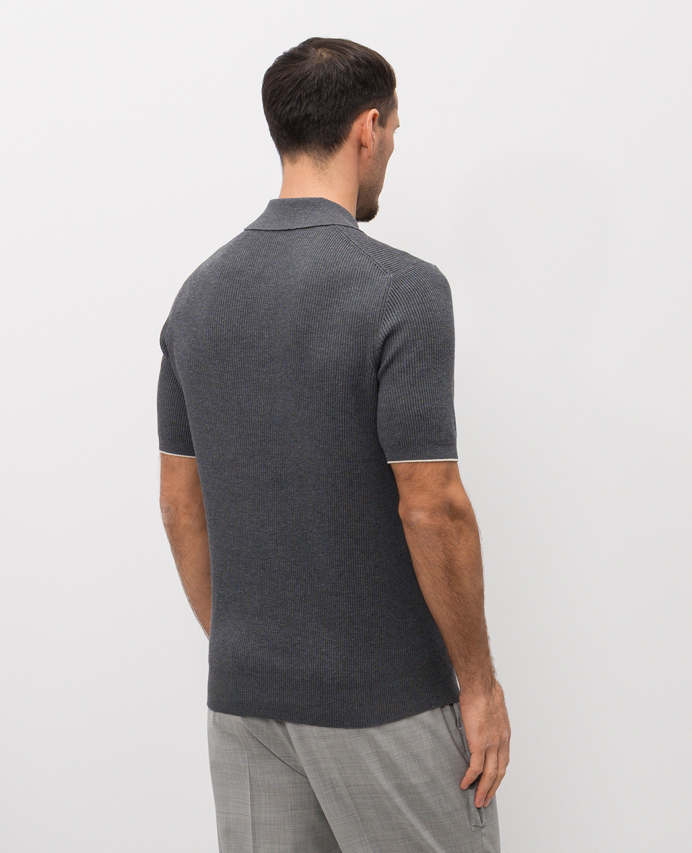 Grey ribbed polo shirt Brunello Cucinelli 4