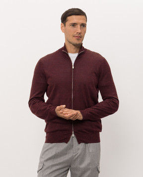 Brunello Cucinelli Burgundy melange cardigan made of cashmere, silk and linen MSY00106