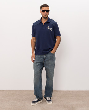 Balmain Blue polo shirt with embroidered logo HH1GC060BD77