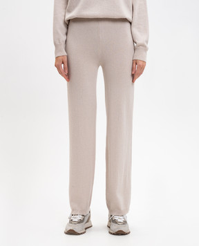 Peserico Beige wool, silk and cashmere sweatpants with monil chain S94107F1209283