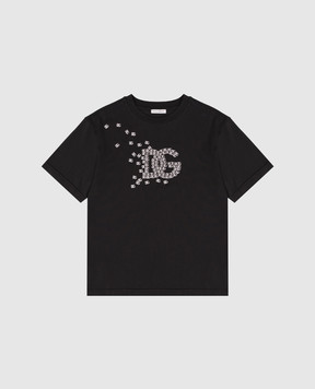 Dolce&Gabbana Children's black T-shirt with textured DG logo monogram L4JTHVG7Q0T814