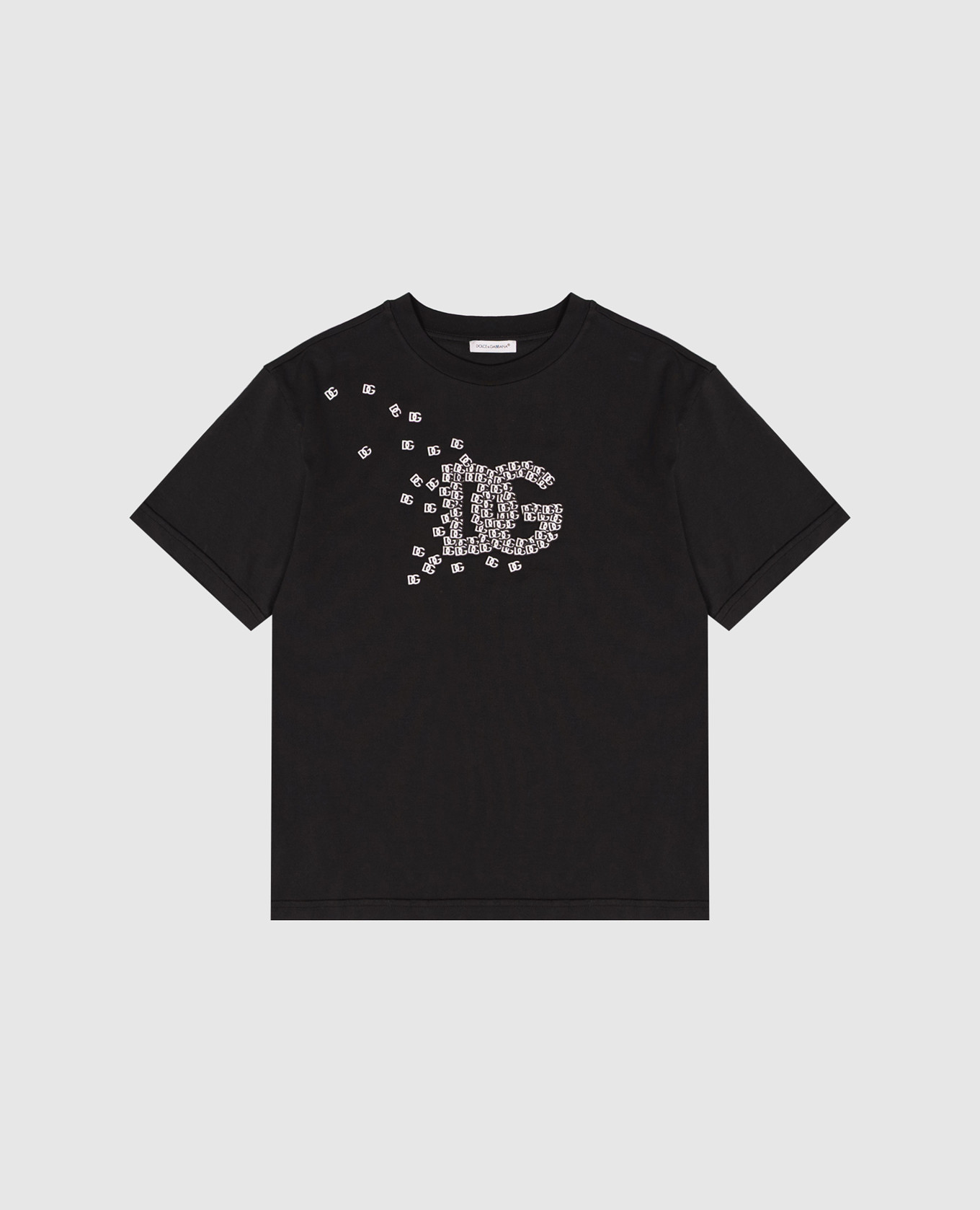 Children's black T-shirt with textured DG logo monogram Dolce&Gabbana