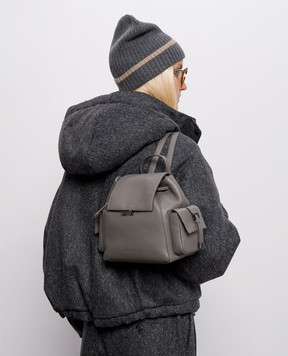 Brunello Cucinelli Grey leather backpack with logo print MBDKB2841
