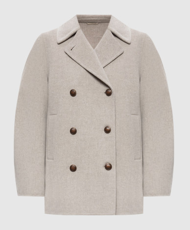 Beige double-breasted wool and cashmere coat