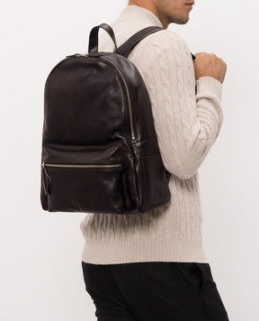 Orciani Brown leather backpack with textured logo P00711LGN