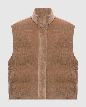 Brunello Cucinelli Brown corduroy down vest with monil chain MG5477613P