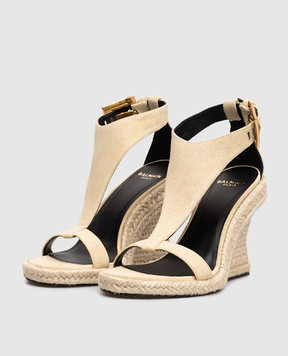 Balmain Anthem beige wedge sandals GN1UH204LCTA
