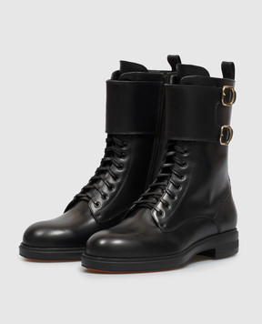 Santoni Black leather boots with straps WTYW72409NERNDYL