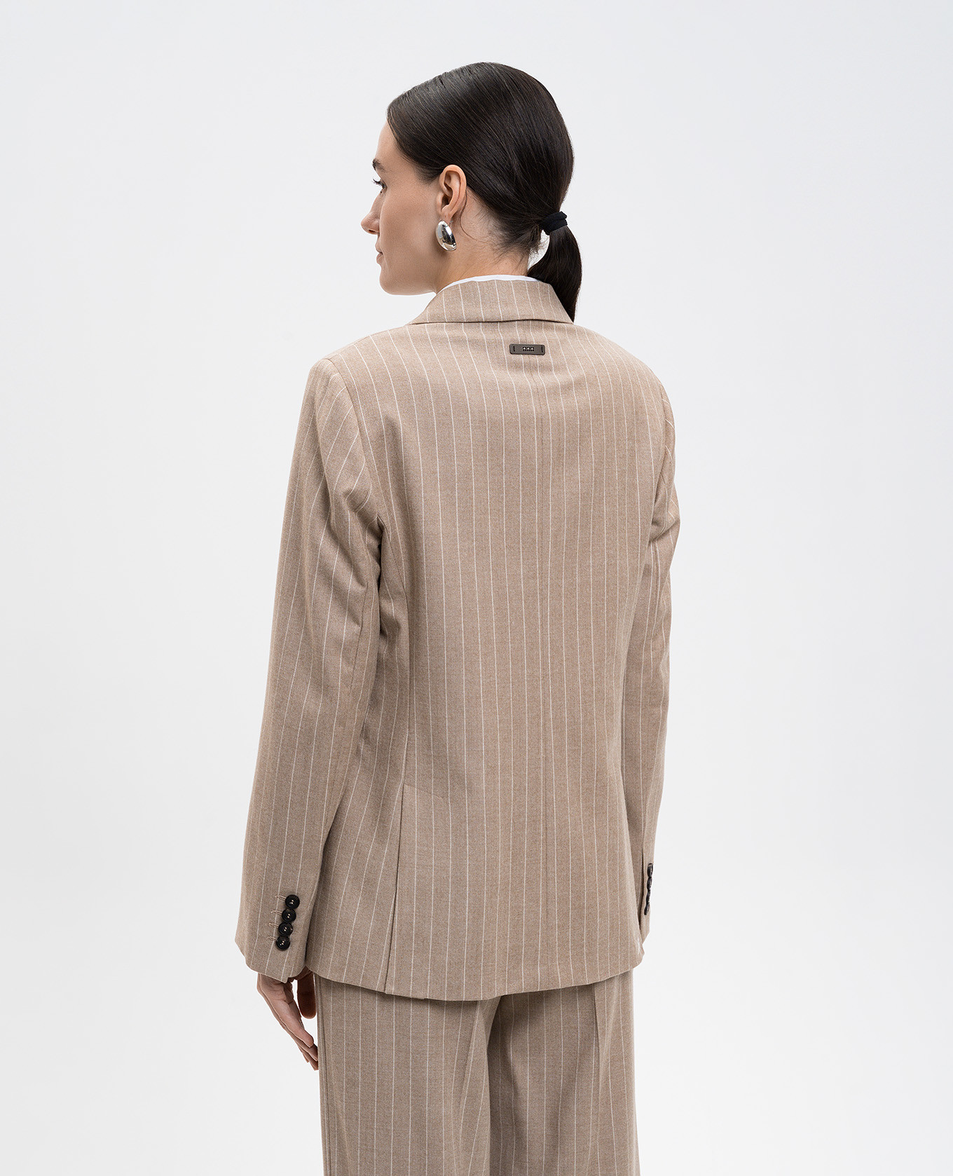Beige double-breasted striped wool jacket Peserico 4