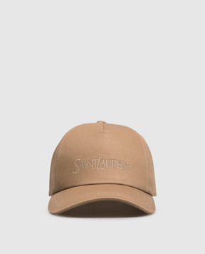 Saint Laurent Brown linen cap with logo embroidery 7780633YP19