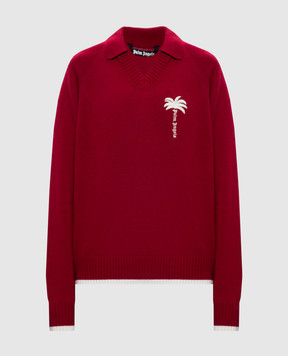 Palm Angels Red wool and cashmere pullover with polo collar PAMHD003KN001