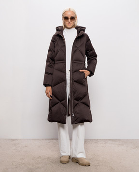 Be Florence Dark brown elongated down jacket with hood BE26110