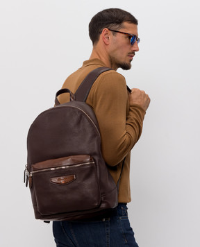 Santoni Brown leather backpack with logo UIBBA3131TRAPMN