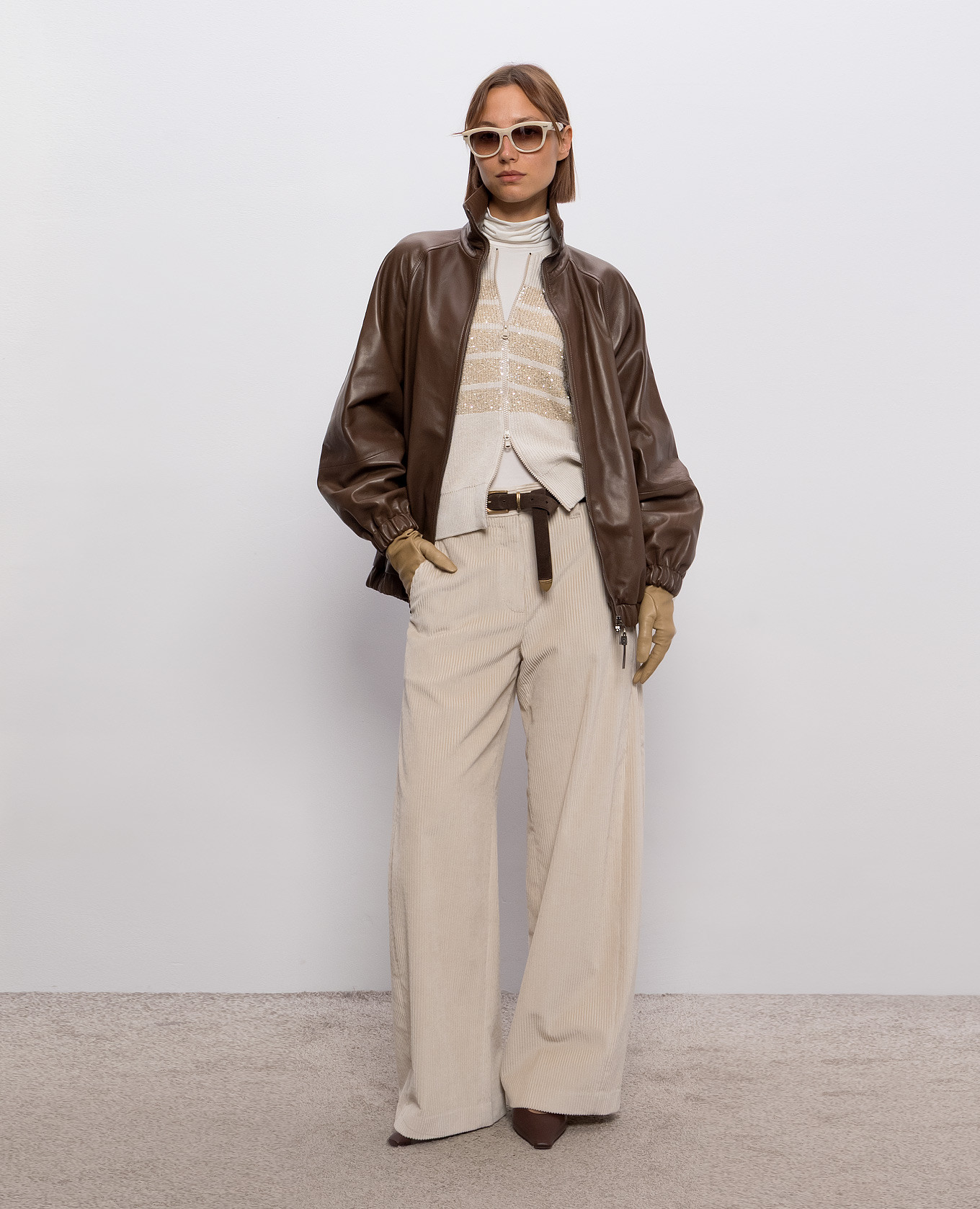 

Ivory cardigan with sequined stripes Brunello Cucinelli, Beige