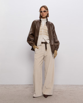 Brunello Cucinelli Ivory cardigan with sequined stripes M58734706P