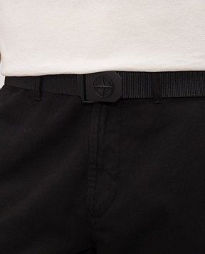 Stone Island Black woven belt with textured logo emblem L2S159300003S0071