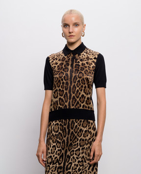 Dolce&Gabbana Leopard print wool and silk polo shirt FXZ06TJGMGS