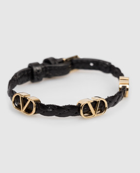 Valentino VLogo Signature Black Leather Braided Bracelet 8W2J0X71PRH