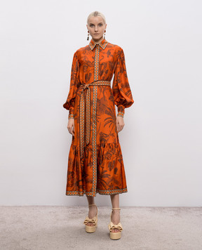 Alemais Monkey Dance Orange Silk Shirt Dress 6882D