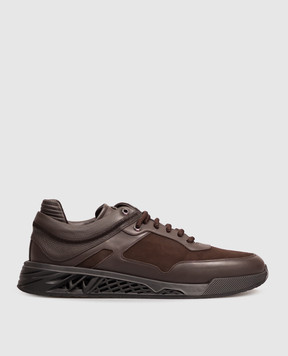 Stefano Ricci Brown leather sneakers with monogram logo UR78G6710WYSNMN