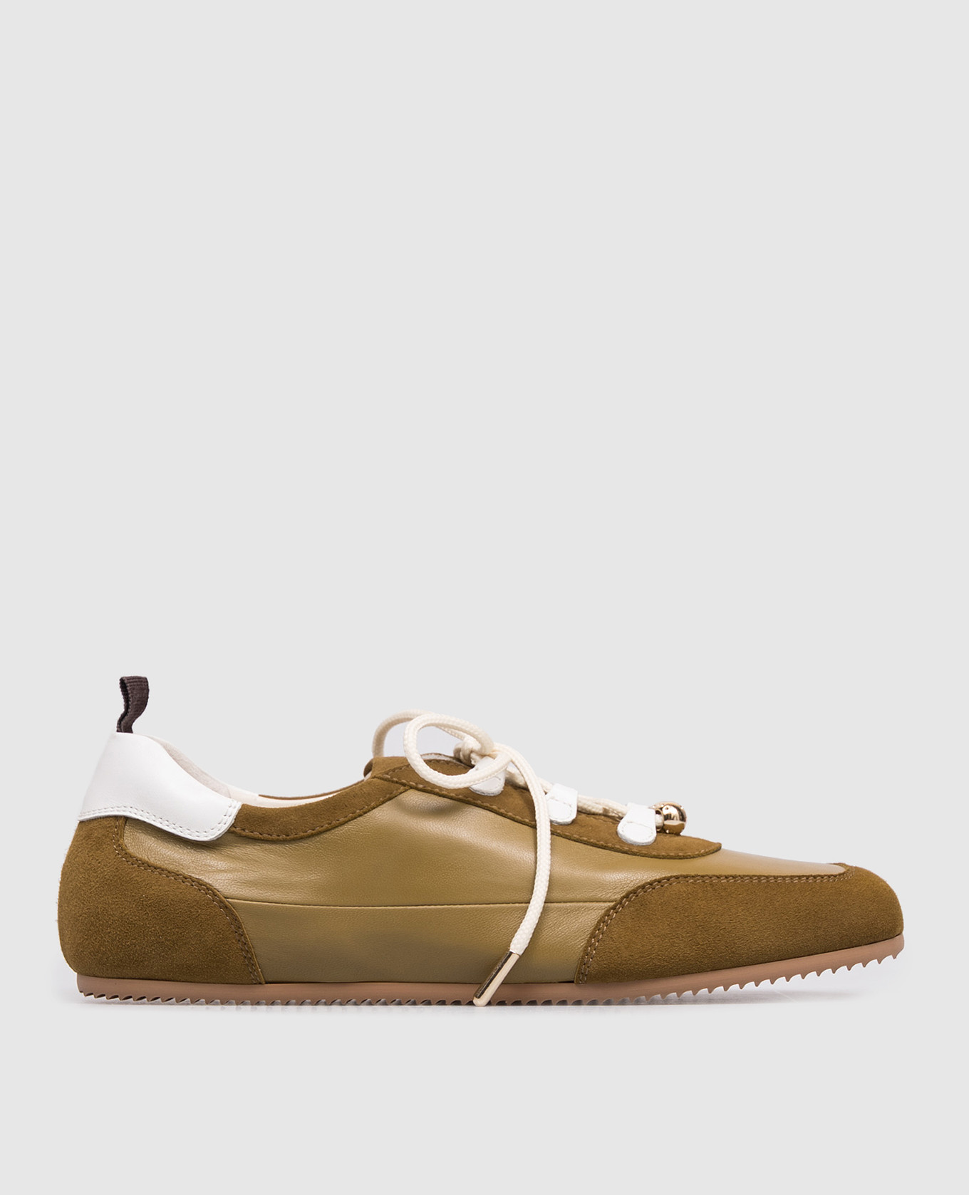 Khaki leather sneakers with beads