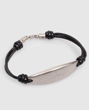Saint Laurent Black leather cord bracelet with logo engraving A006XEBL44E