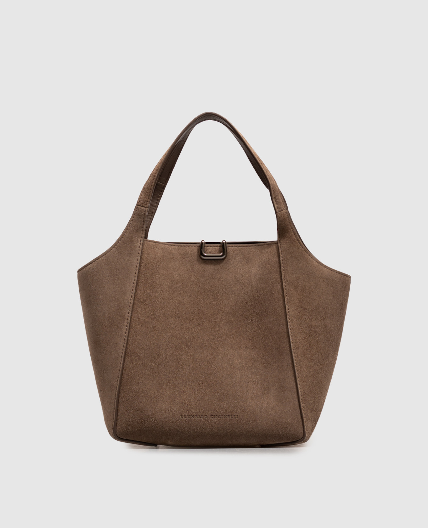 Storial brown suede bag with logo embossing