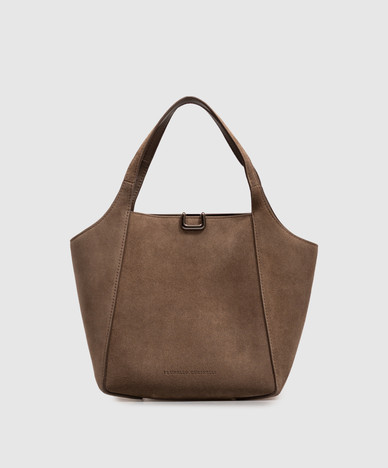 Sac Storial en daim marron avec logo en relief