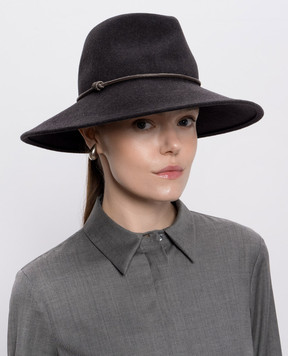 Peserico Dark gray wool hat with monil chain A36223C0CC888