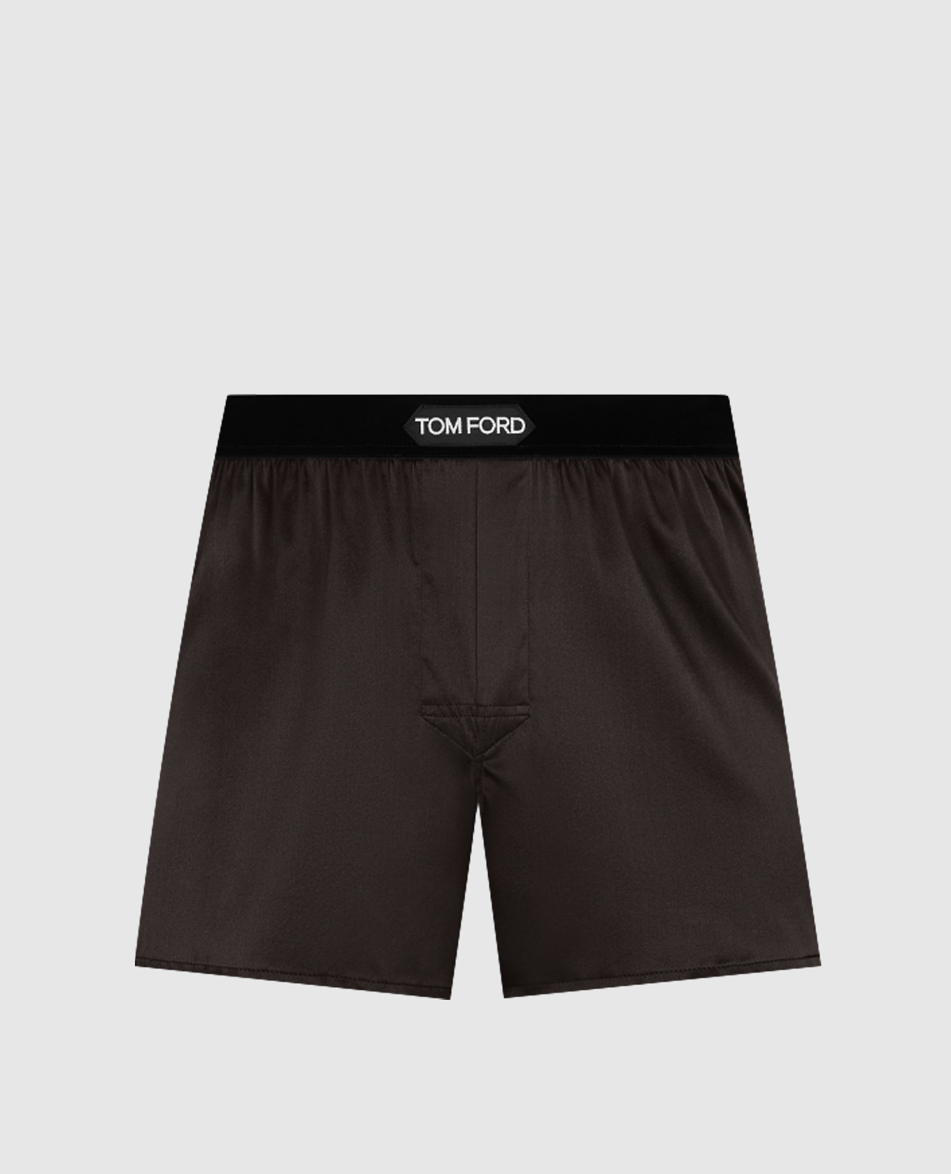 Dark brown silk boxer briefs with logo patch