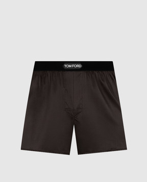 Tom Ford Dark brown silk boxer briefs with logo patch T4LE41010