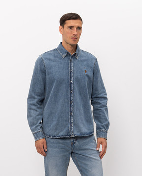Ami Paris Blue denim shirt with embroidered emblem USH786DE0056