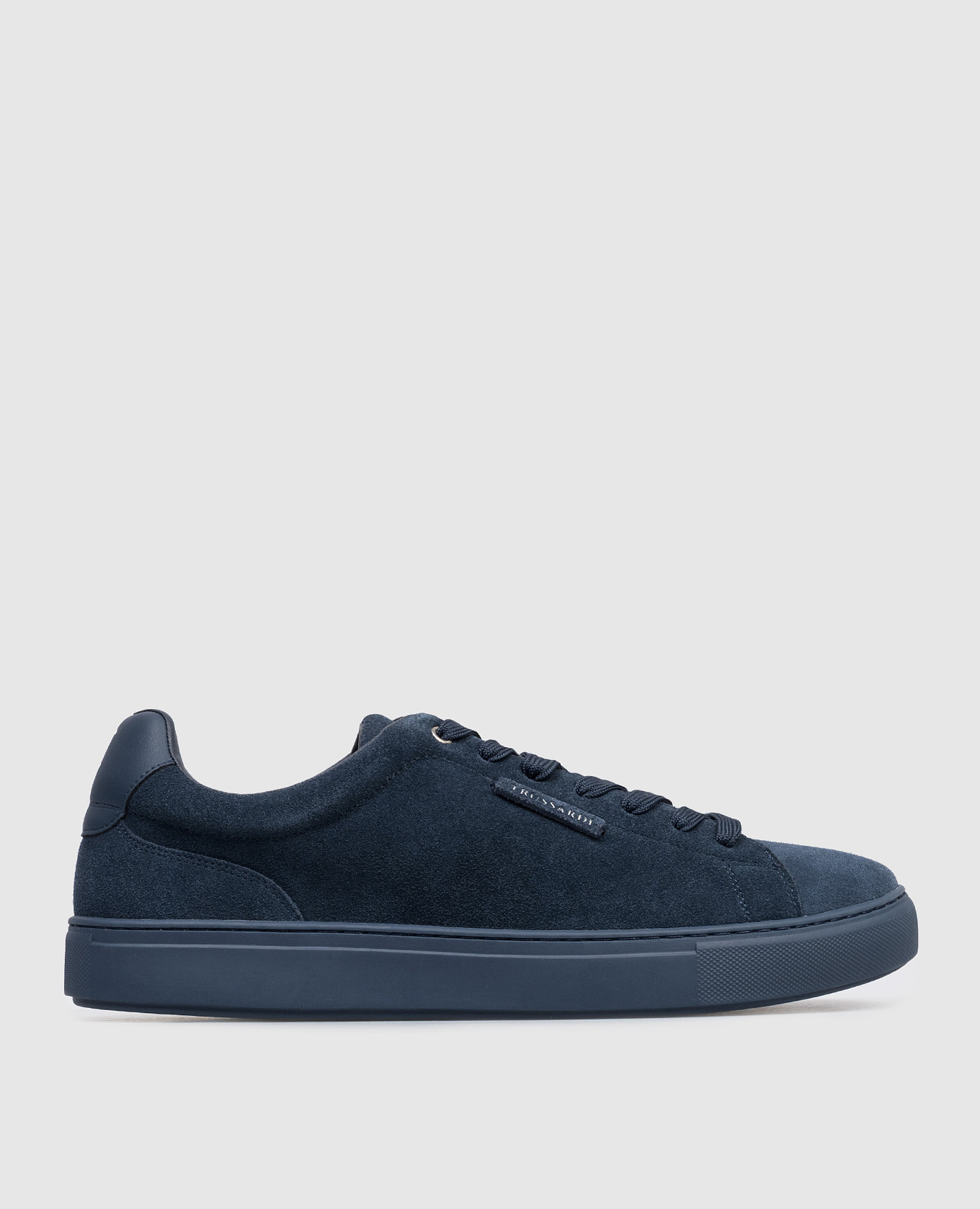 Blue suede sneakers with logo patch